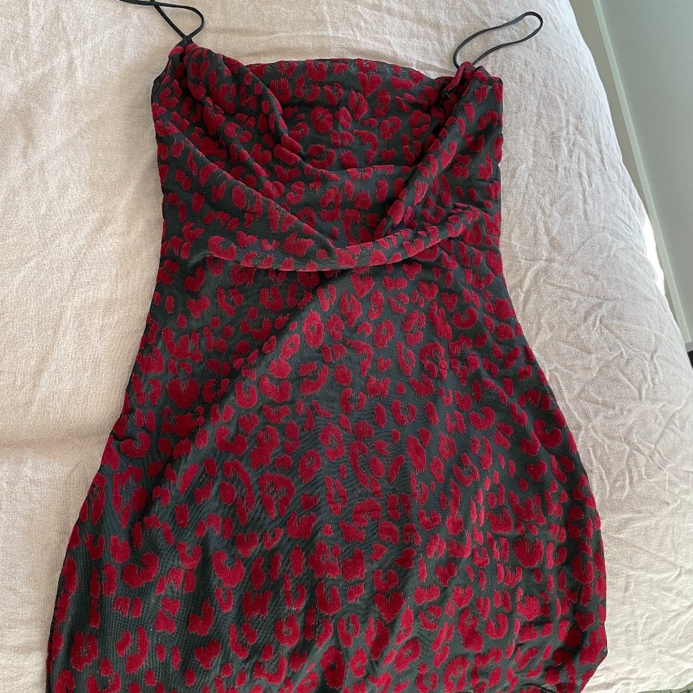 Princess Polly Motel Becky Cowl Dress Red Leopard